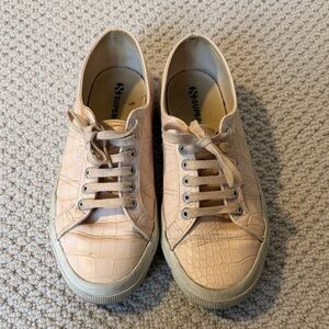 Superga Blush Croc-Pattern Sneakers